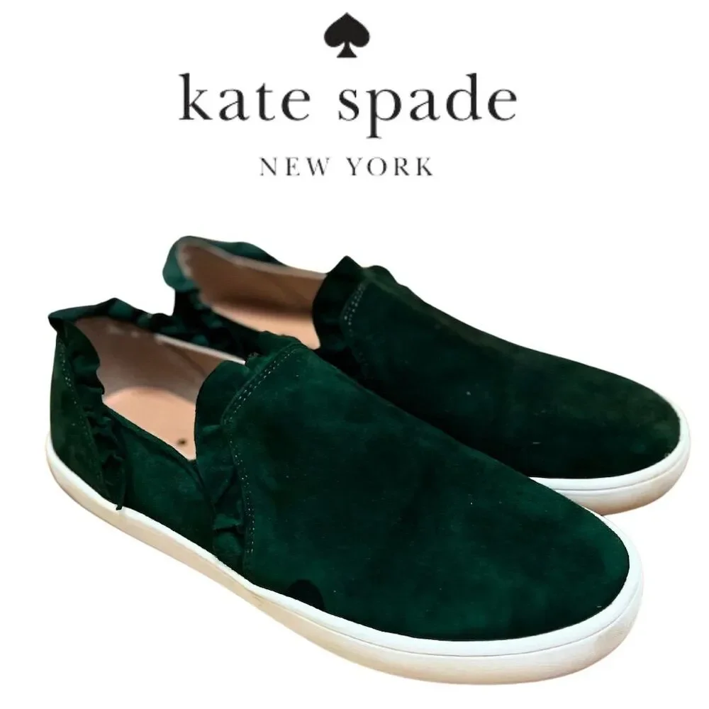 Kate Spade Green Suede Ruffle Slip-On Sneakers Size 7M